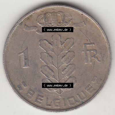 Münzen Belgien Eurovorläufer, Umlaufmünze vor Euroeinführung 1950-1988, 1 FR-Franken 1970 Belgique. Vorderseite einer Münze aus Europa als Digitales Bild /... Sammlung