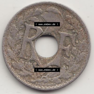 Münzen Frankreich Eurovorläufer, Umlaufmünze vor Euroeinführung 1917-1938, 10 Centimes - Cmes 1920. Vorderseite einer Münze aus Europa als Digitales Bild /... Sammlung