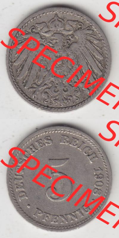 Münzen Deutschland 1871-1918 Kaiserreich 1890-1915, 5 Pfennig D, 1908 (4) Sammlung