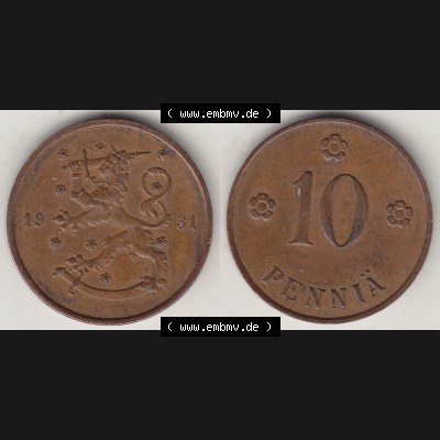Alte Münzen Finnland, inoffizieller privater Kursmünzensatz / KMS - Zusammenstellung, mit Münze 1919-1940, 10 Penny, Penniä 1931. Rückseite und... Sammlung