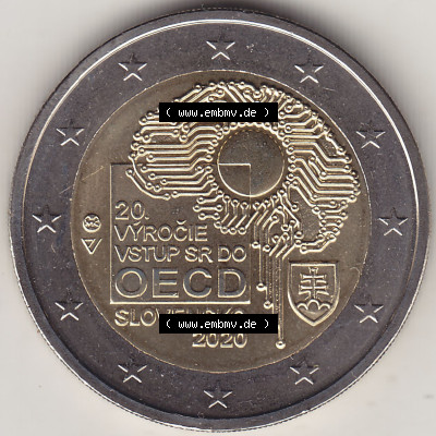 Münzen Euromünzen 2020 Slowakei 2020-2020, 2 Euro 20 Jahre Mitglied der OECD. 2 Euro Gedenkmünze, gültiges Zahlungsmittel... Sammlung