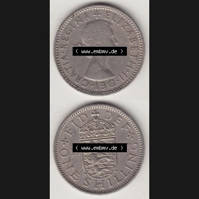 Münzen Großbritannien Eurovorläufer, Umlaufmünze vor Euroeinführung 1954-1970, 1 Schilling - Shilling, 1957-2 Wappen mit drei Löwen. Vorderseite... Sammlung