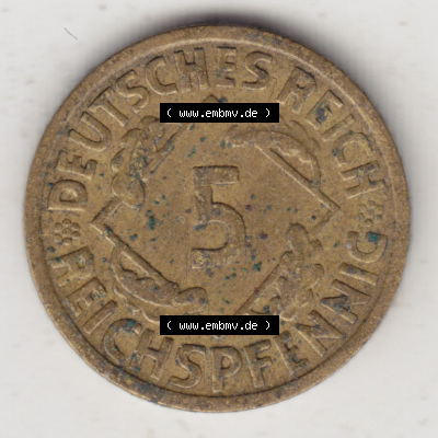 Münzen Deutschland 1918-1932 Weimarer Republik 1924-1936, 5 Reichspfennig A, 1930 (1) Sammlung