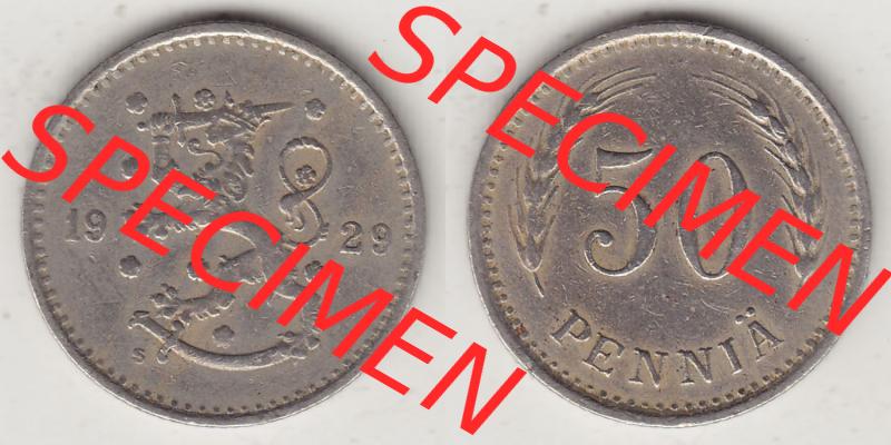 Alte Münzen Finnland, inoffizieller privater Kursmünzensatz / KMS - Zusammenstellung, mit Münze 1921-1940, 50 Penny, Penniä 1929. Rückseite und... Sammlung