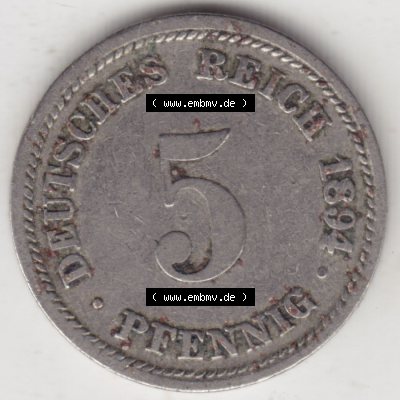 Münzen Deutschland 1871-1918 Kaiserreich 1890-1915, 5 Pfennig D, 1894 (1) Sammlung