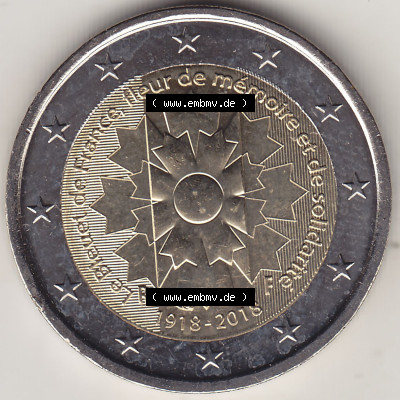 Münzen Euromünzen 2018 Frankreich 2018-2018, 2 Euro 100 Jahre Waffenstillstand von Compiegne. 2 Euro Gedenkmünze, gültiges... Sammlung