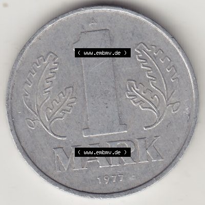 Münzen Deutschland DDR 1972-1990, A 1 Mark 1977-3. Rückseite einer 1 Mark Münze / Umlaufmünze aus Deutschland der ehemaligen DDR in Europa als Digitales Bild /... Sammlung