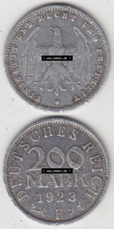Münzen Deutschland 1918-1932 Weimarer Republik 1923-1923, 200 Mark F Einigkeit und Recht und Freiheit (4) Sammlung
