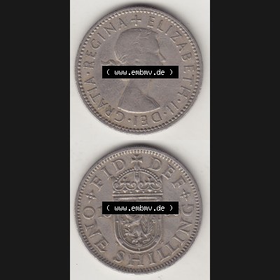 Münzen Großbritannien Eurovorläufer, Umlaufmünze vor Euroeinführung 1954-1970, 1 Schilling - Shilling, 1956-1 Wappen mit einen Löwen. Vorderseite... Sammlung