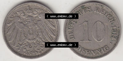 Münzen Deutschland 1871-1918 Kaiserreich 1890-1916, 10 Pfennig G, 1914 (3) Sammlung
