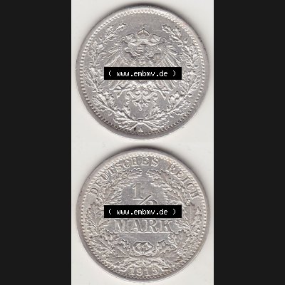 Münzen Deutschland 1871-1918 Kaiserreich Silbermünze 1905-1919, 1/2 Mark A 1915. Vorderseite und Rückseite Vertikal Untereinander, passend für Mobile-Geräte,... Sammlung