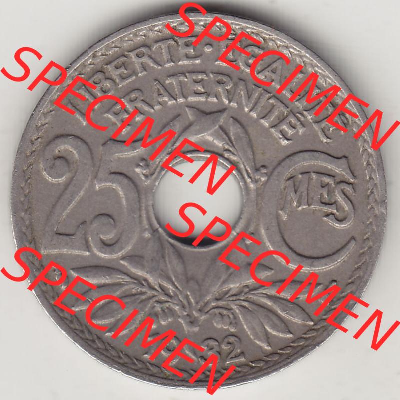 Münzen Frankreich Eurovorläufer, Umlaufmünze vor Euroeinführung 1917-1937, 25 Cmes, Centimes 1932-1 LIBERTE EGALITE FRATERNITE. Rückseite einer Münze... Sammlung