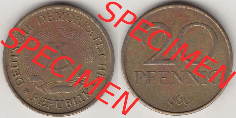 Münzen Deutschland DDR 1969-1990, 20 Pfennig 1969-2, DDR-Telefonmünze. Vorderseite und Rückseite Nebeneinander einer 20 Pfennig Münze / Umlaufmünze in der... Sammlung