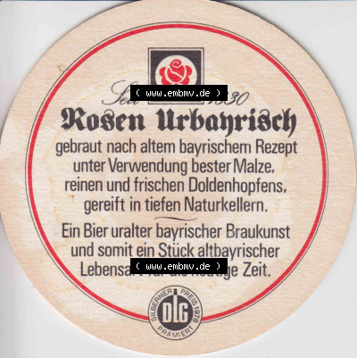 Bierdeckel 1978 Rosen Urbayrisch, süffig würzig (2) Sammlung