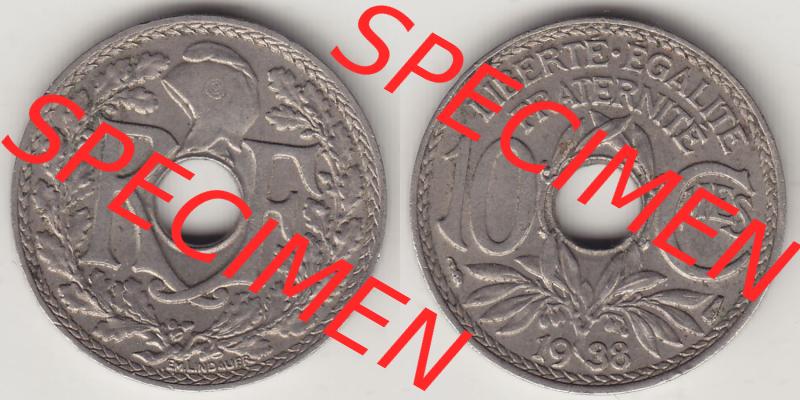 Münzen Frankreich Eurovorläufer, Umlaufmünze vor Euroeinführung 1917-1938, 10 Centimes - Cmes 1938. Vorderseite und Rückseite Nebeneinander einer Münze... Sammlung