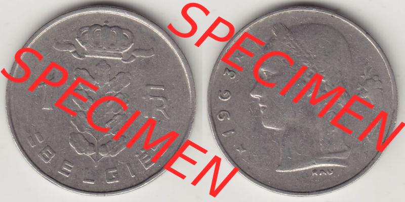 Münzen Belgien Eurovorläufer, Umlaufmünze vor Euroeinführung 1950-1988, 1 FR-Franken 1963 België. Vorderseite und Rückseite Nebeneinander einer Münze... Sammlung