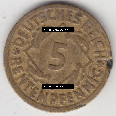 Münzen Deutschland 1918-1932 Weimarer Republik 1924-1936, 5 Reichspfennig F, 1924 I (1) Sammlung
