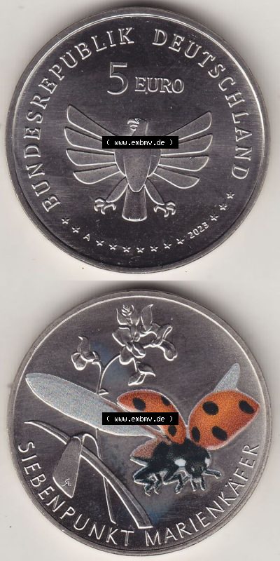 Münzen Deutschland 2023, 5 Euro Sammlermünze aus der Serie „Wunderwelt der Insekten“-Insektenreich 2023-2023, 5 Euro Münzzeichen... Sammlung