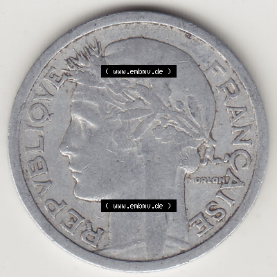 Münzen Frankreich Eurovorläufer, Umlaufmünze vor Euroeinführung 1941-1959, 1 Franken - Francs 1945. Vorderseite einer Münze... Sammlung