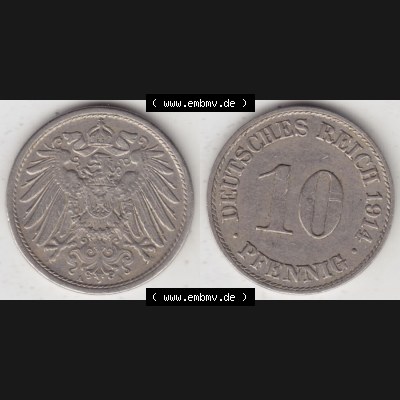 Münzen Deutschland 1871-1918 Kaiserreich 1890-1916, 10 Pfennig A, 1914 (3) Sammlung