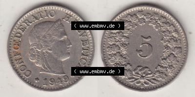 Münzen Schweiz Eurovorläufer, Umlaufmünze 1879-1980, 5 Rappen 1949 Helvetica (3) Sammlung