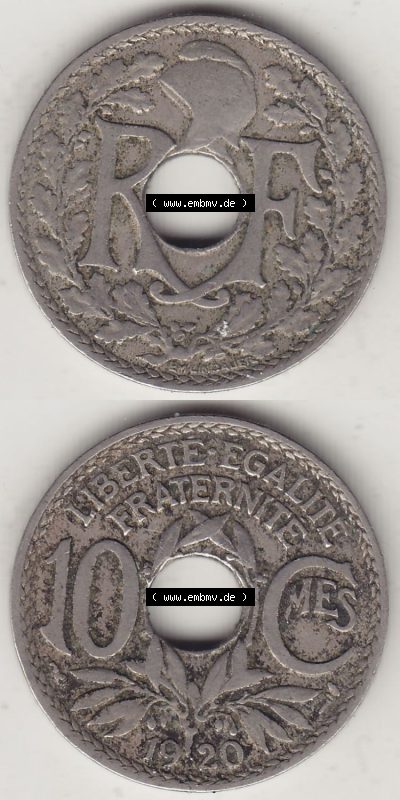 Münzen Frankreich Eurovorläufer, Umlaufmünze vor Euroeinführung 1917-1938, 10 Centimes, 10 CMES EGALITÉ FRATERNITÉ LIBERTÉ... Sammlung