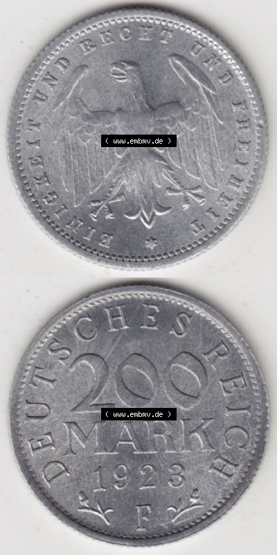 Münzen Deutschland 1918-1932 Weimarer Republik 1923-1923, 200 Mark F, 1923 (4) Sammlung
