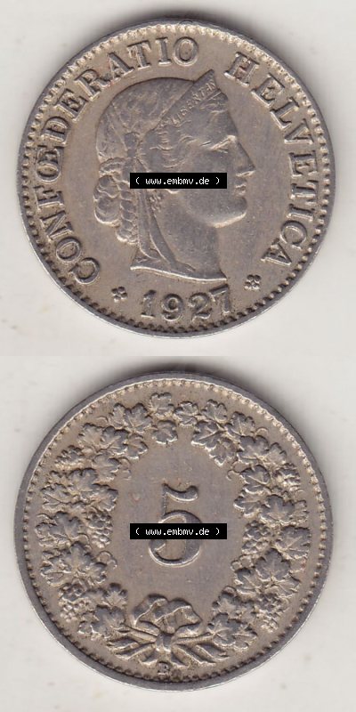 Münzen Schweiz Eurovorläufer, Umlaufmünze 1879-1980, 5 Rappen 1927 Helvetica (4) Sammlung