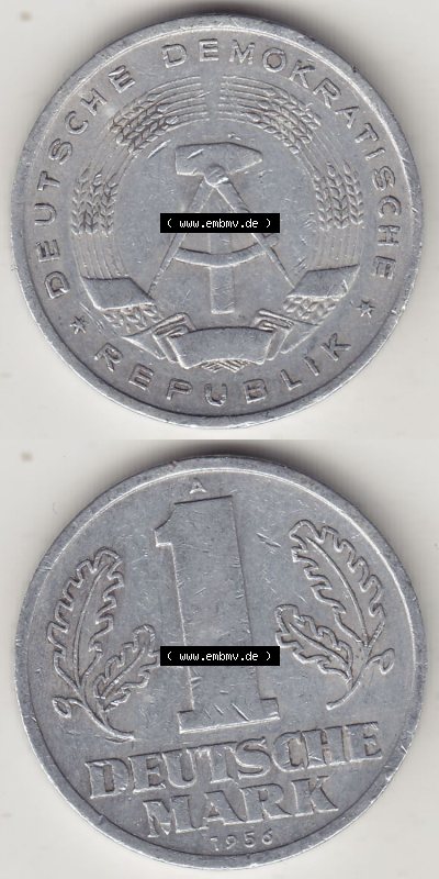 Münzen Deutschland DDR 1956-1963, A 1 Deutsche Mark 1956 (Stück 2). Vorderseite und Rückseite Vertikal Untereinander, passend... Sammlung