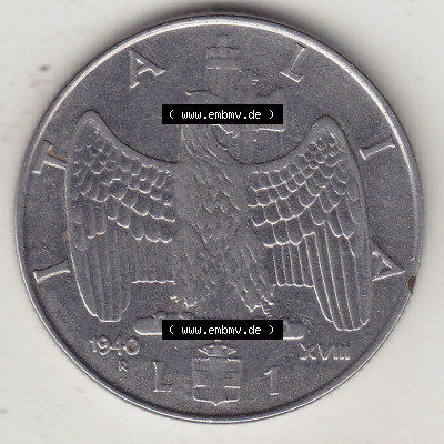 Münzen Italien / Italia Eurovorläufer, Umlaufmünze vor Euroeinführung 1939-1943, 1 Lira, Lire, Viktor Emanuael III., G ROMAGNOLI... Sammlung