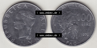 Münzen Italien / Italia Eurovorläufer, Gedenkmünze vor Euroeinführung 1979-1979, 100 Lire, Ernährungs- und Landwirtschafts-... Sammlung
