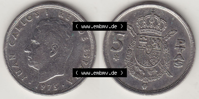Münzen Spanien / España Eurovorläufer, Umlaufmünze vor Euroeinführung 1975-1980, 5 Peseten PTAS 1979 (Stück 2), REY - König... Sammlung