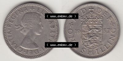 Münzen Großbritannien Eurovorläufer, Umlaufmünze vor Euroeinführung 1954-1970, 1 Schilling - Shilling, 1957 (Stück 2) Wappen... Sammlung
