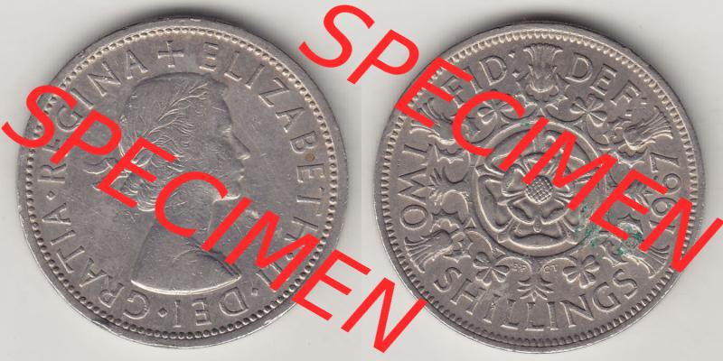 Münzen Großbritannien Eurovorläufer, Umlaufmünze vor Euroeinführung 1954-1970, 2 Schilling - Shillings 1967-1. Vorderseite und Rückseite horizontal nebeneinander... Sammlung