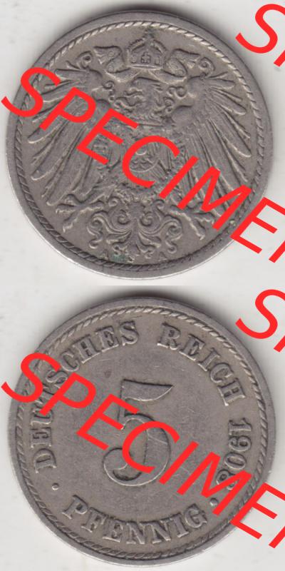 Münzen Deutschland 1871-1918 Kaiserreich 1890-1915, 5 Pfennig A, 1908 II (4) Sammlung