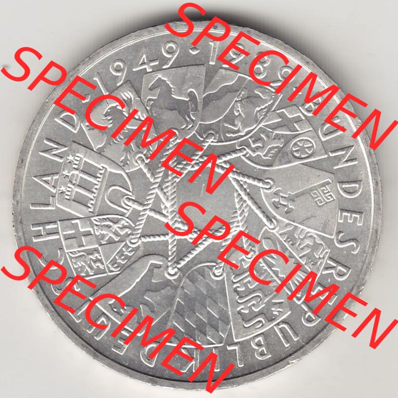 Münzen Deutschland 10 DM Silbermünze in 625er Silber 1989-1989, 10 DM Deutsche Mark, 40 Jahre BRD, Bundesrepublik Deutschland. Rückseite einer 10 DM-Silber Gedenkmünze... Sammlung