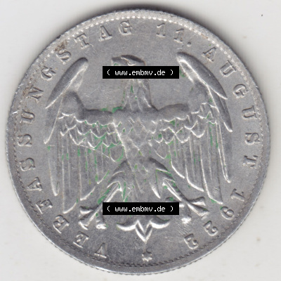 Münzen Deutschland 1918-1932 Weimarer Republik 1922-1923, 3 Mark G, 1923 Verfassungstag 11. August 1922 (2) Sammlung