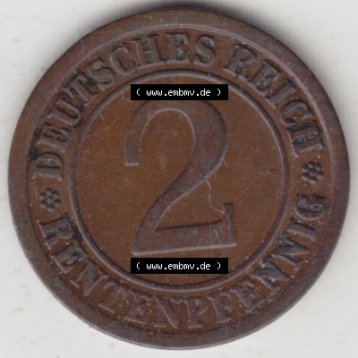 Münzen Deutschland 1918-1932 Weimarer Republik 1923-1924, 2 Rentenpfennig 1924 A, D, E, F, G, J (1) Sammlung