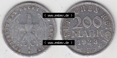 Münzen Deutschland 1918-1932 Weimarer Republik 1923-1923, 200 Mark F Einigkeit und Recht und Freiheit (3) Sammlung