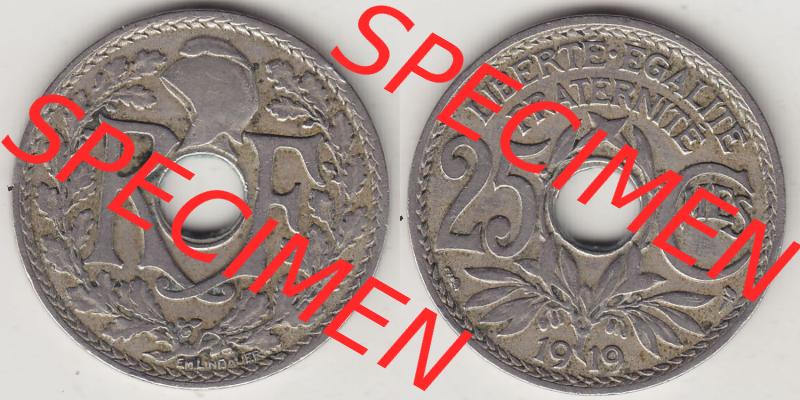 Münzen Frankreich Eurovorläufer, Umlaufmünze vor Euroeinführung 1917-1937, 25 Cmes, Centimes 1919-1 LIBERTE EGALITE FRATERNITE. Rückseite und Vorderseite... Sammlung