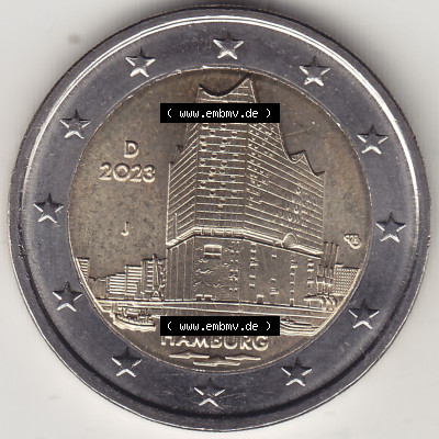 Münzen Euromünzen 2023, Deutschland / BRD 2 Euro Gedenkmünze 2023, Mzz. Münzzeichen J Bundesland Hamburg. 2 Euro Gedenkmünzen... Sammlung