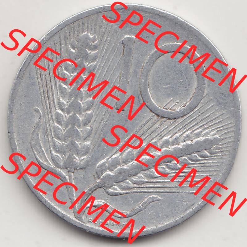 Münzen Italien / Italia Eurovorläufer, Umlaufmünze vor Euroeinführung 1951-2001, 10 Lire 1955-1. Rückseite einer Münze aus Europa als Digitales Bild... Sammlung