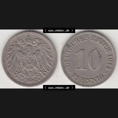 Münzen Deutschland 1871-1918 Kaiserreich 1890-1916, 10 Pfennig A, 1913 II (3) Sammlung