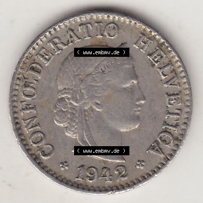 Münzen Schweiz Eurovorläufer, Umlaufmünze 1879-1980, 5 Rappen 1942 Helvetica (1) Sammlung