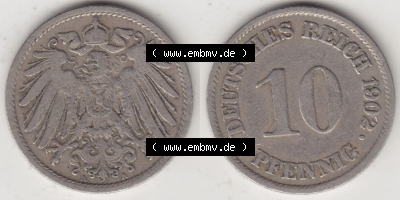 Münzen Deutschland 1871-1918 Kaiserreich 1890-1916, 10 Pfennig A, 1902 (3) Sammlung