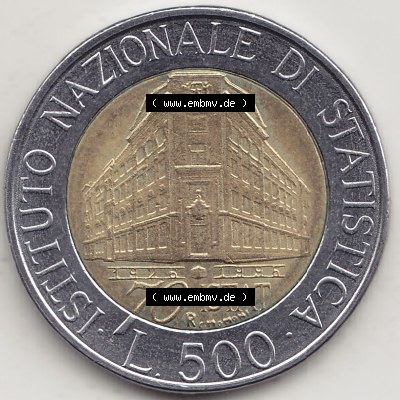Münzen Italien / Italia Eurovorläufer, Gedenkmünze vor Euroeinführung 1996-1996, 500 Lire, 70 Jahre Nationales Institut für... Sammlung