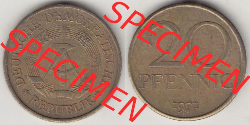 Münzen Deutschland DDR 1969-1990, 20 Pfennig 1971-1, DDR-Telefonmünze. Vorderseite und Rückseite Nebeneinander einer 20 Pfennig Münze / Umlaufmünze in der... Sammlung
