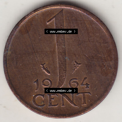 Münzen Niederlande / Netherlands Eurovorläufer, Umlaufmünze vor Euroeinführung 1950-1980, 1 Cent 1964 Königin Juliana, alte... Sammlung