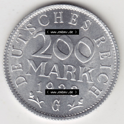 Münzen Deutschland 1918-1932 Weimarer Republik 1923-1923, 200 Mark G, 1923 (1) Sammlung