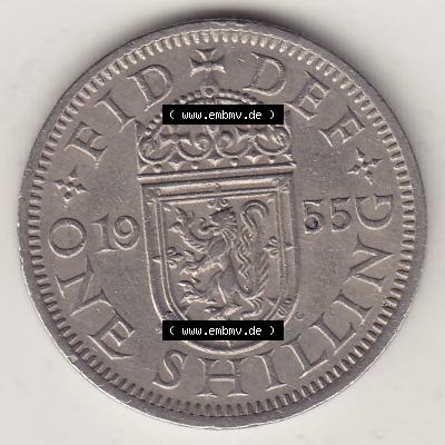 Münzen Großbritannien Eurovorläufer, Umlaufmünze vor Euroeinführung 1954-1970, 1 Schilling - One Shilling, 1955-1 Wappen mit einen Löwen. Rückseite... Sammlung